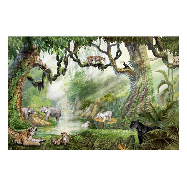 Magnettafel - Großkatzen an der Dschungeloase - Memoboard Querformat