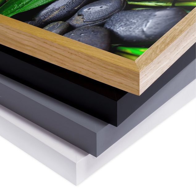 Bild mit Rahmen - Grüner Bambus mit Zen Steinen - Quadrat 1:1