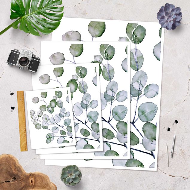 Poster - Grünes Aquarell Eukalyptuszweig - Hochformat 3:4