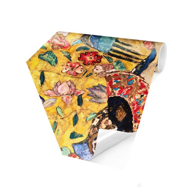 Hexagon Mustertapete selbstklebend - Gustav Klimt - Dame mit Fächer