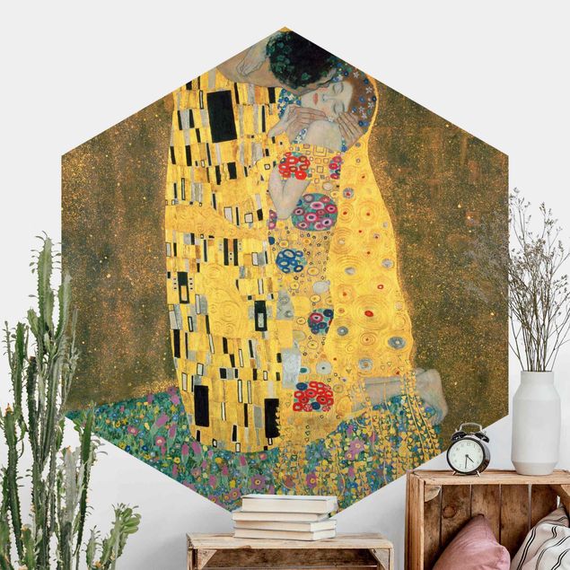 Hexagon Mustertapete selbstklebend - Gustav Klimt - Der Kuß