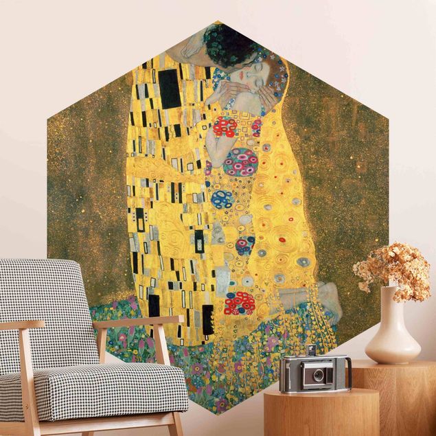 Hexagon Mustertapete selbstklebend - Gustav Klimt - Der Kuß