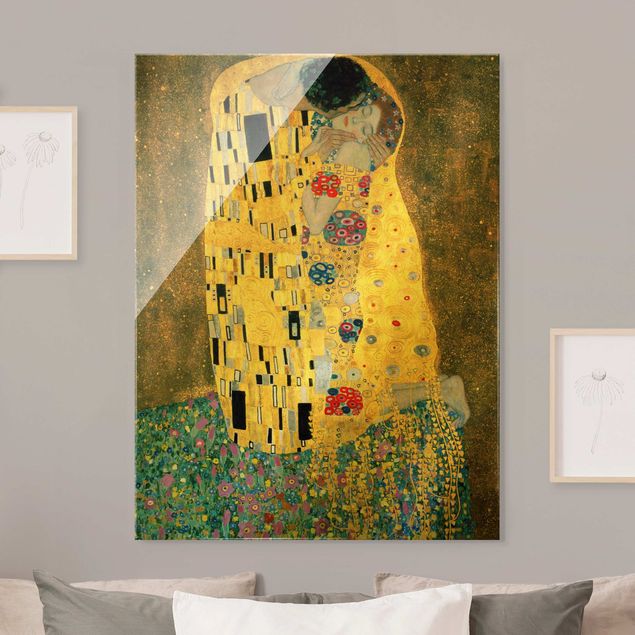 Glasbild - Gustav Klimt - Der Kuß - Hochformat 3:4