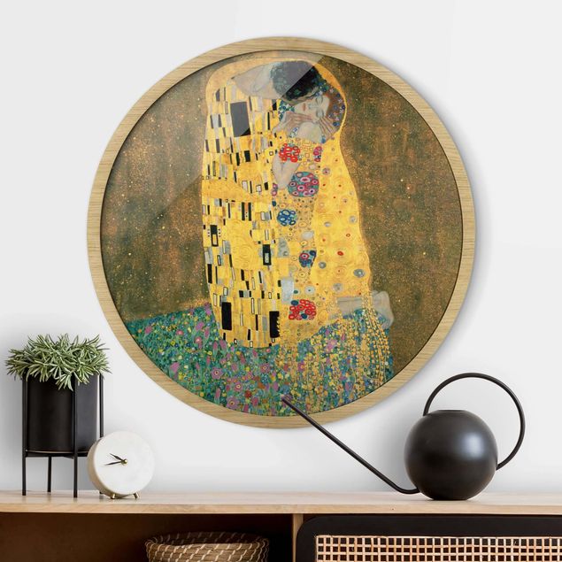 Gerahmte Bilder Rund Gustav Klimt - Der Kuß