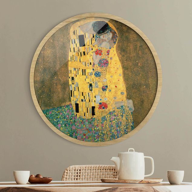 Rundes Gerahmtes Bild - Gustav Klimt - Der Kuß