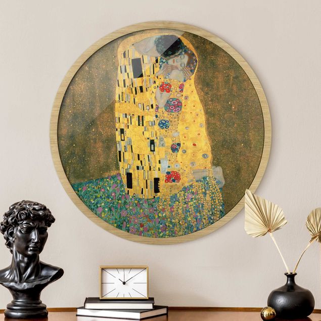 Rundes Gerahmtes Bild - Gustav Klimt - Der Kuß