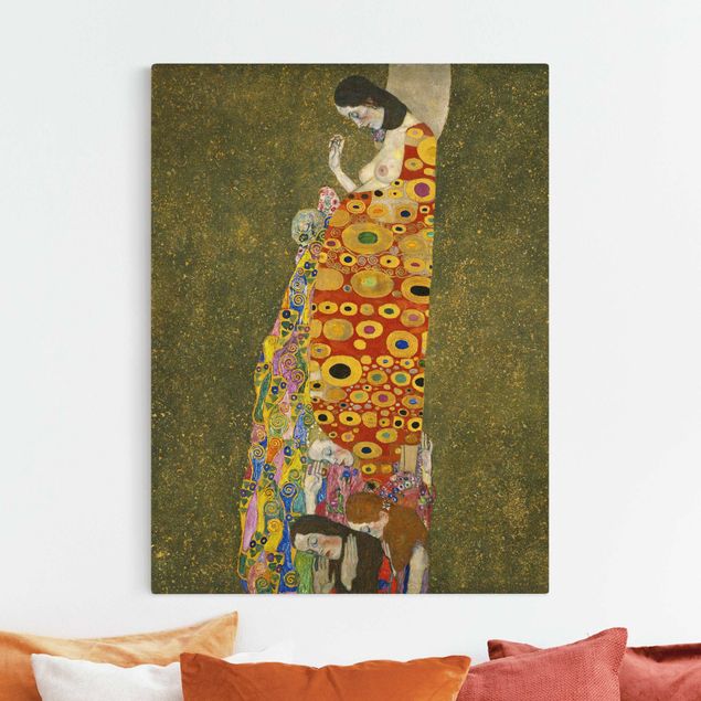 Leinwandbild Gold - Gustav Klimt - Die Hoffnung II - Hochformat 3:4