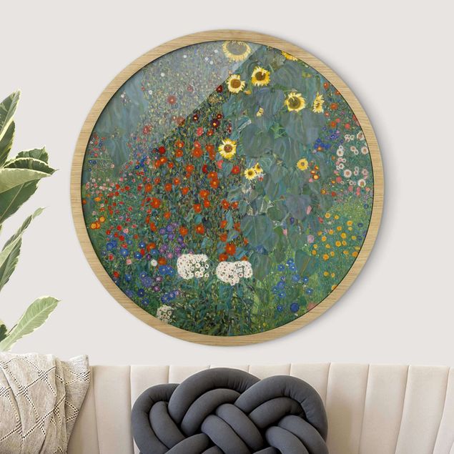 Runde gerahmte Bilder Gustav Klimt - Garten Sonnenblumen