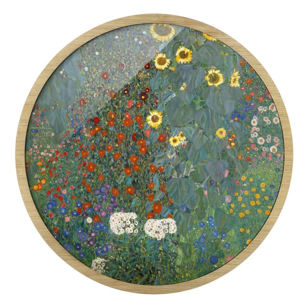 Rundes Gerahmtes Bild - Gustav Klimt - Garten Sonnenblumen