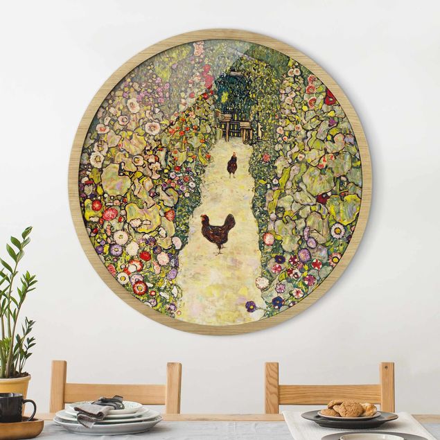 Runde Bilder mit Rahmen Gustav Klimt - Gartenweg mit Hühnern
