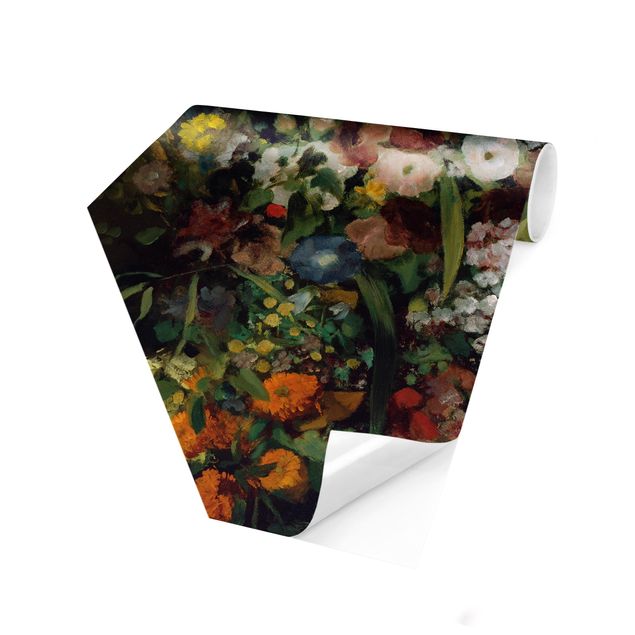 Hexagon Mustertapete selbstklebend - Gustave Courbet - Blumenstrauß in Vase