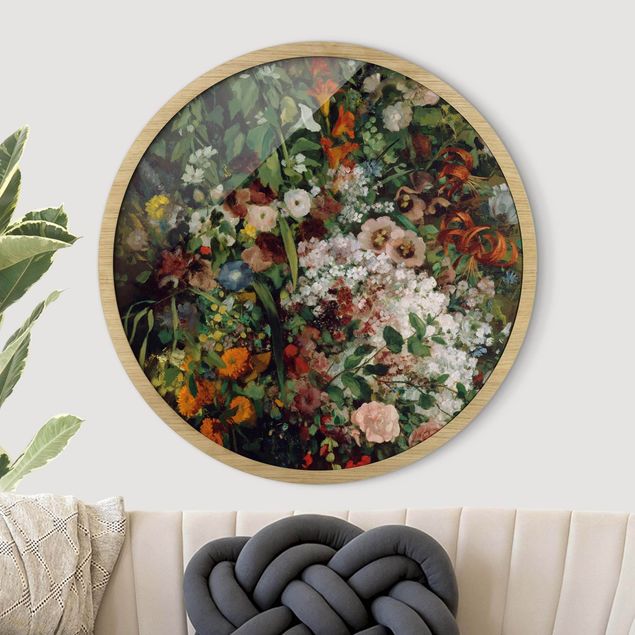 Runde Bilder mit Rahmen Gustave Courbet - Blumenstrauß in Vase