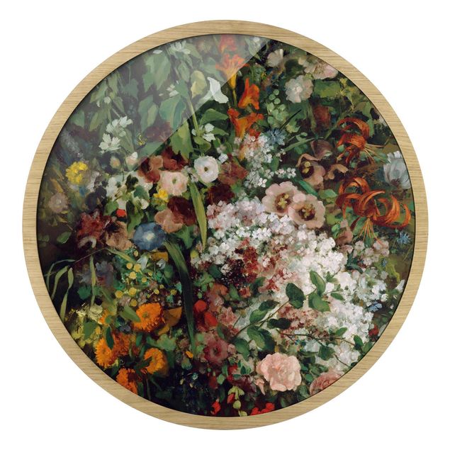 Rundes Gerahmtes Bild - Gustave Courbet - Blumenstrauß in Vase