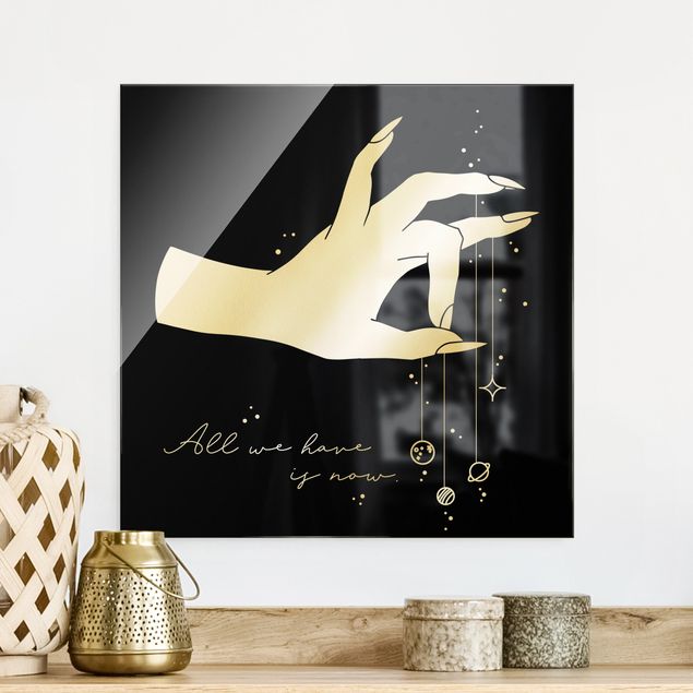 Glas Magnetboard Hand mit Planeten - All we have is now