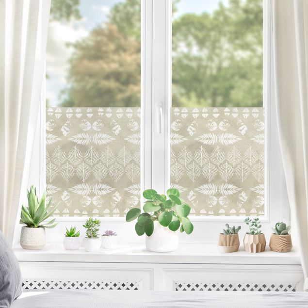 Fensterfolie - Sichtschutz - Helles tropisches Ethnomuster - Fensterbilder