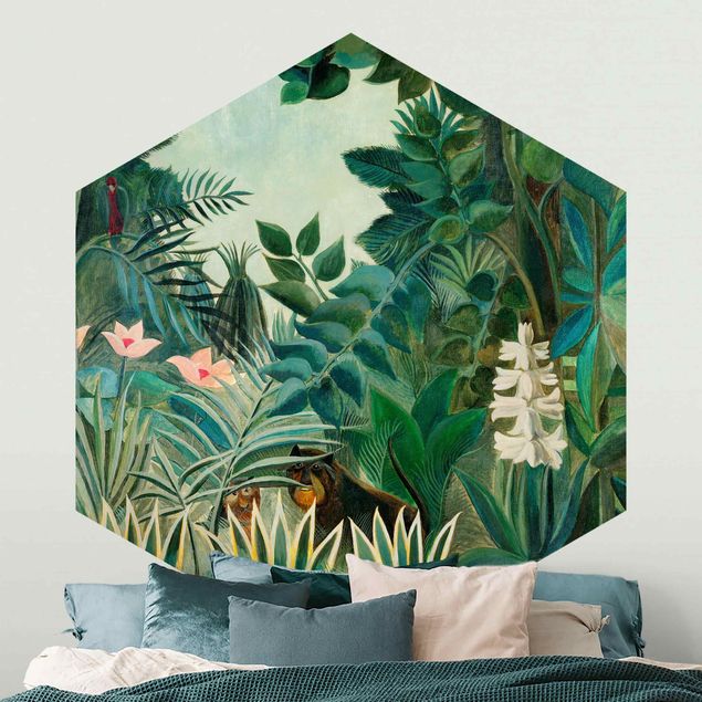 Hexagon Mustertapete selbstklebend - Henri Rousseau - Dschungel am Äquator