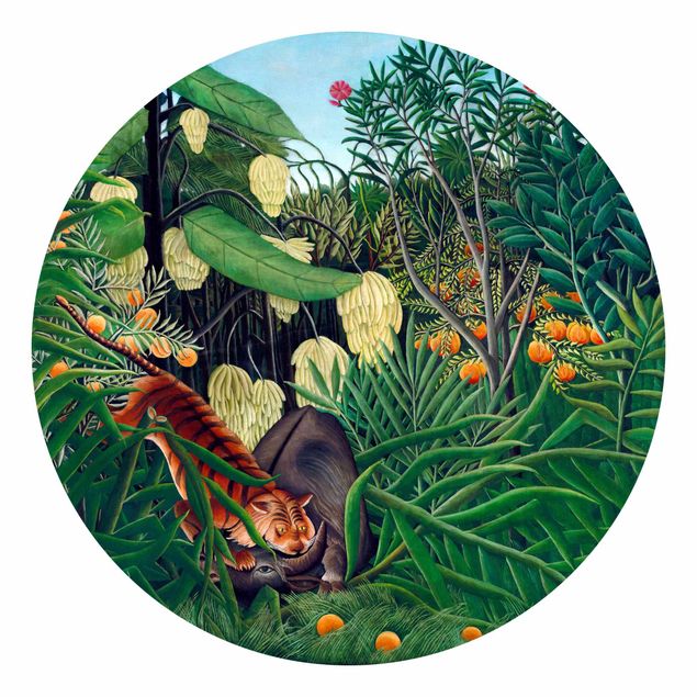 Runde Tapete selbstklebend - Henri Rousseau - Kampf zwischen Tiger und Büffel