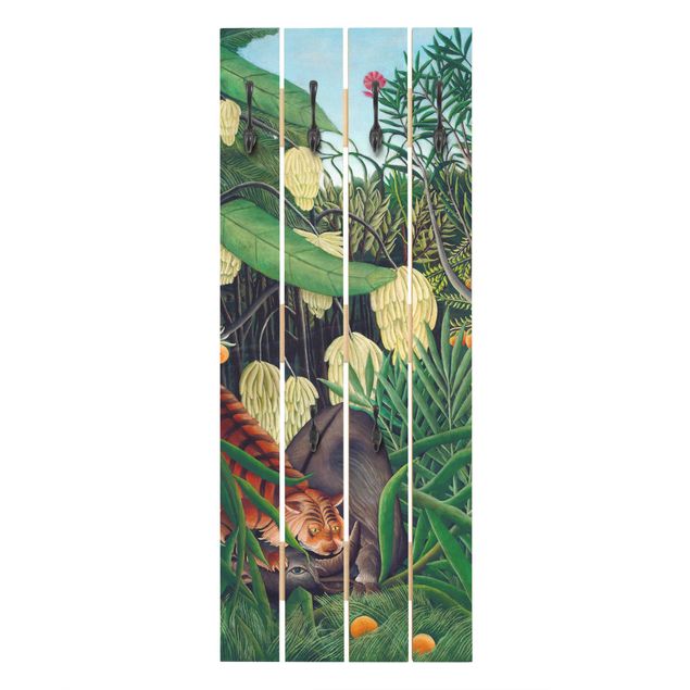 Wandgarderobe Holzpalette - Henri Rousseau - kampf zwischen Tiger und Büffel