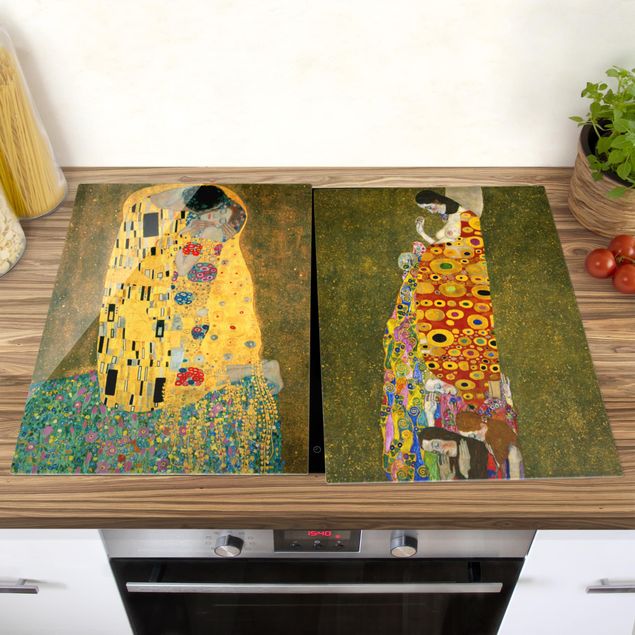 Herdabdeckplatte Glas - Gustav Klimt - Kuss und Hoffnung