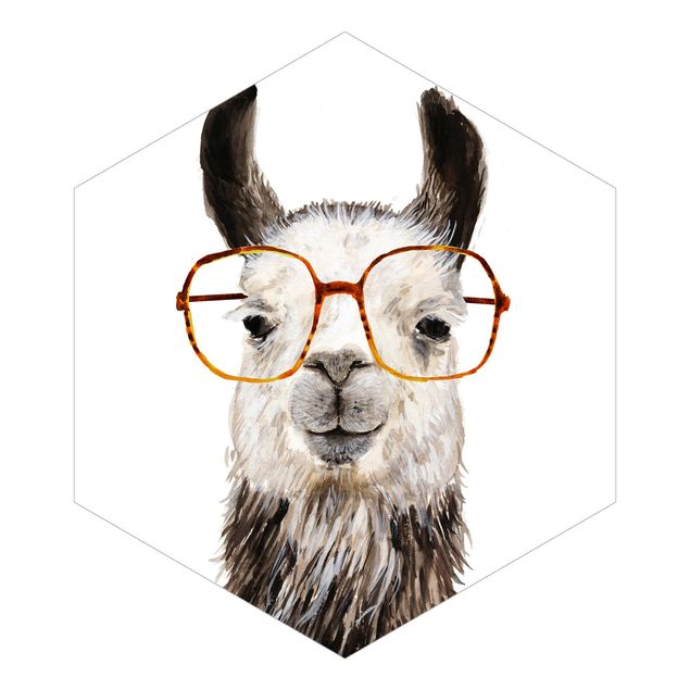 Hexagon Mustertapete selbstklebend - Hippes Lama mit Brille IV