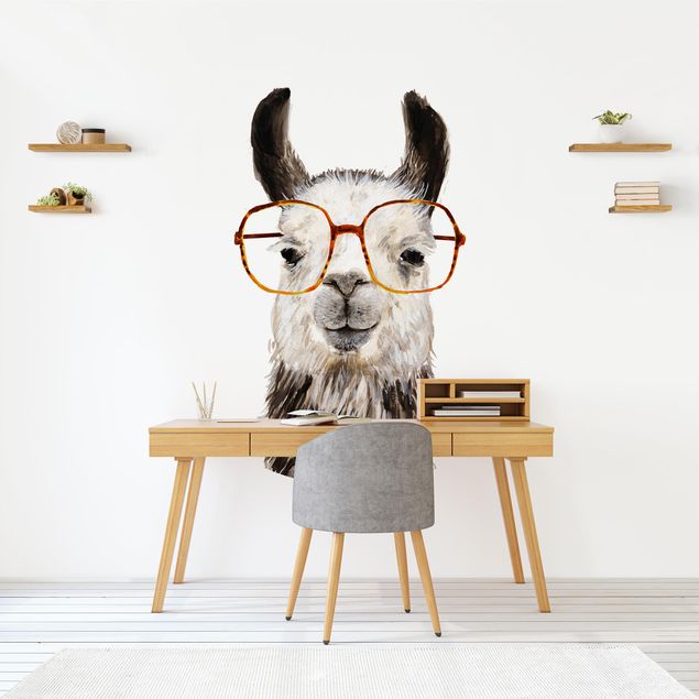 Runde Tapete selbstklebend - Hippes Lama mit Brille IV