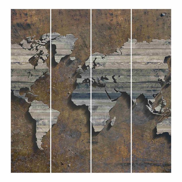 Schiebegardinen Set - Holz Rost Weltkarte - Flächenvorhänge
