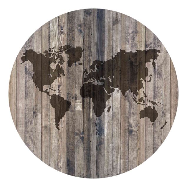 Runde Tapete selbstklebend - Holz Weltkarte