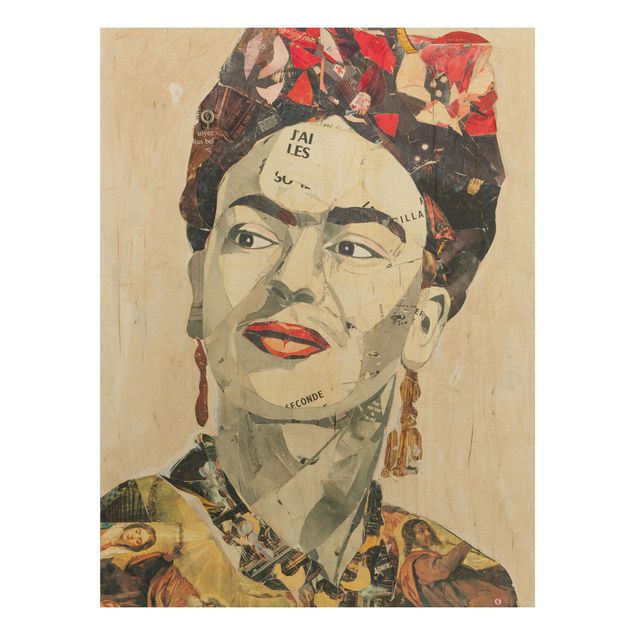 Holzbild -Frida Kahlo - Collage No.2- Hochformat 3:4