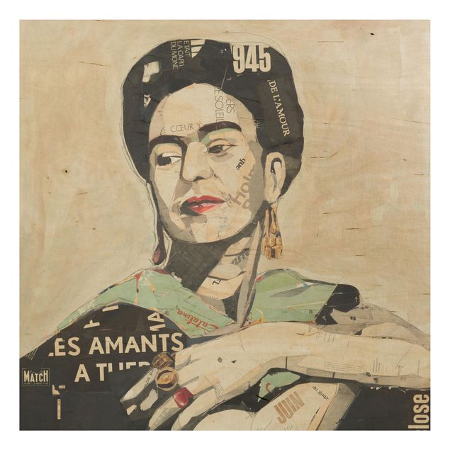 Holzbild -Frida Kahlo - Collage No.4- Quadrat 1:1