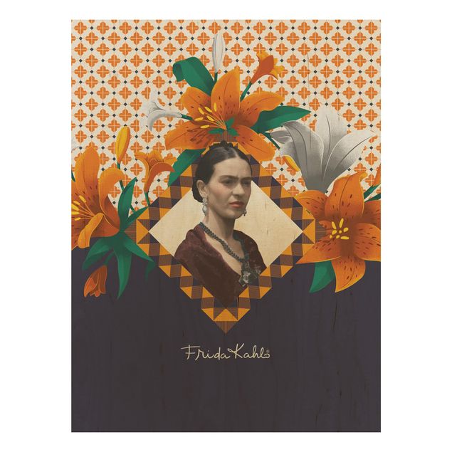Holzbild -Frida Kahlo - Lilien- Hochformat 3:4