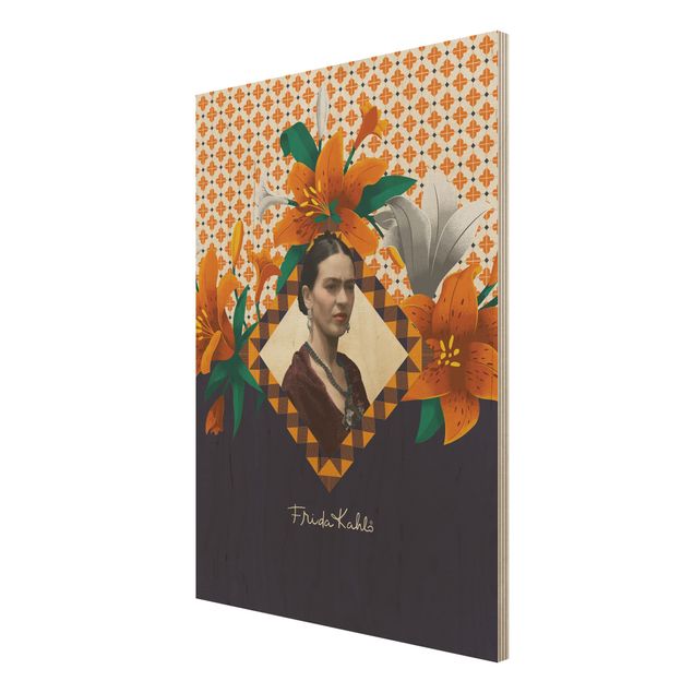 Holzbild -Frida Kahlo - Lilien- Hochformat 3:4
