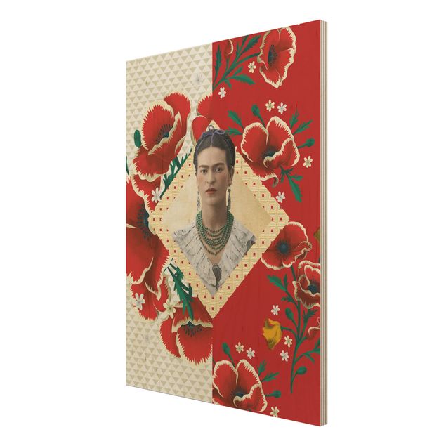 Holzbild -Frida Kahlo - Mohnblüten- Hochformat 3:4