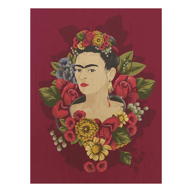 Holzbild -Frida Kahlo - Rosen- Hochformat 3:4