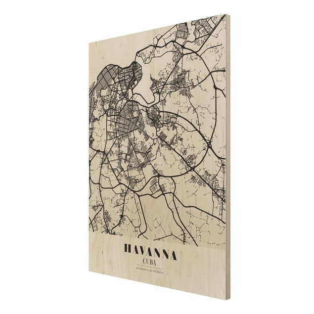 Holzbild -Stadtplan Havanna - Klassik- Hochformat 3:4