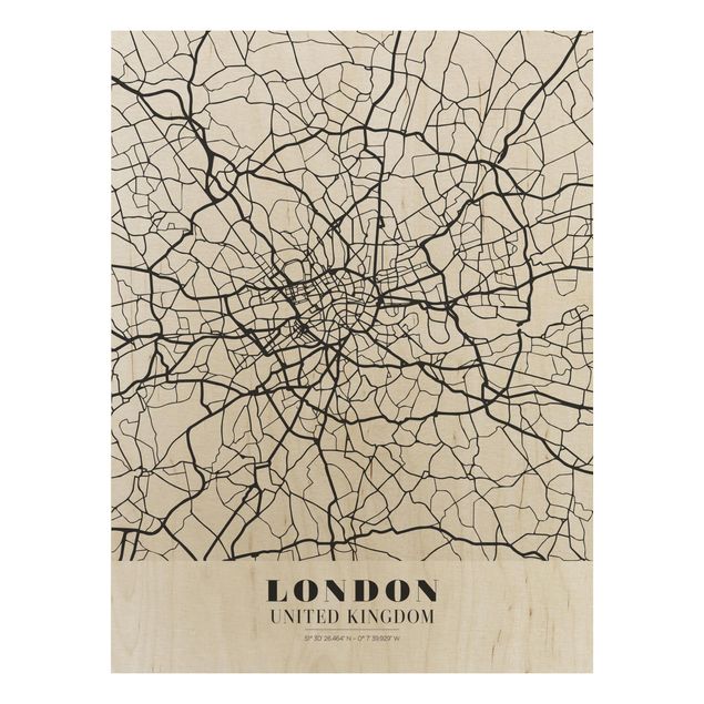 Holzbild -Stadtplan London - Klassik- Hochformat 3:4