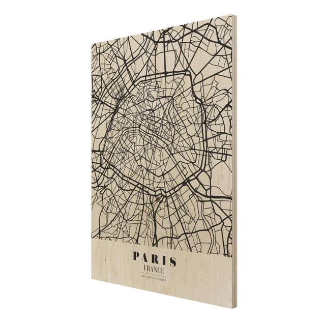 Holzbild -Stadtplan Paris - Klassik- Hochformat 3:4