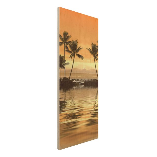 Holz Wandbild - Caribbean Sunset I - Panorama Hoch