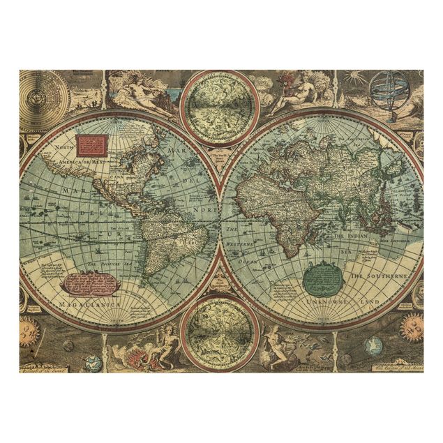 Holzbild Weltkarte - Die alte Welt - Quer 4:3