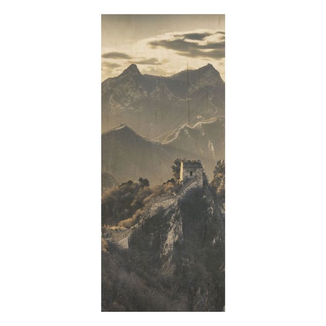 Holz Wandbild - Die große chinesische Mauer - Panorama Hoch
