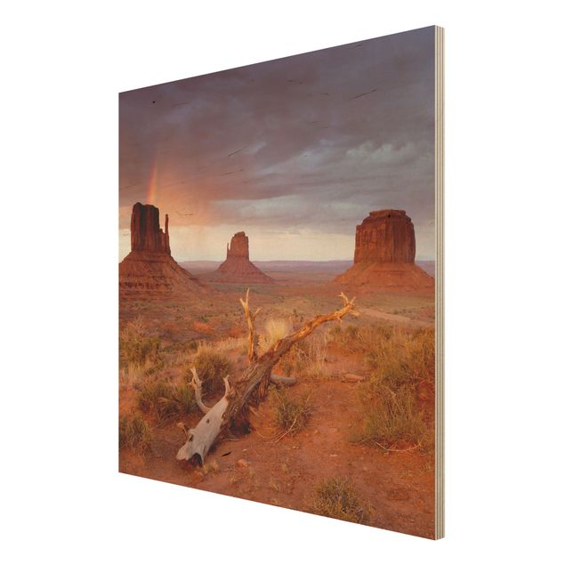 Wandbild aus Holz - Monument Valley bei Sonnenuntergang - Quadrat 1:1