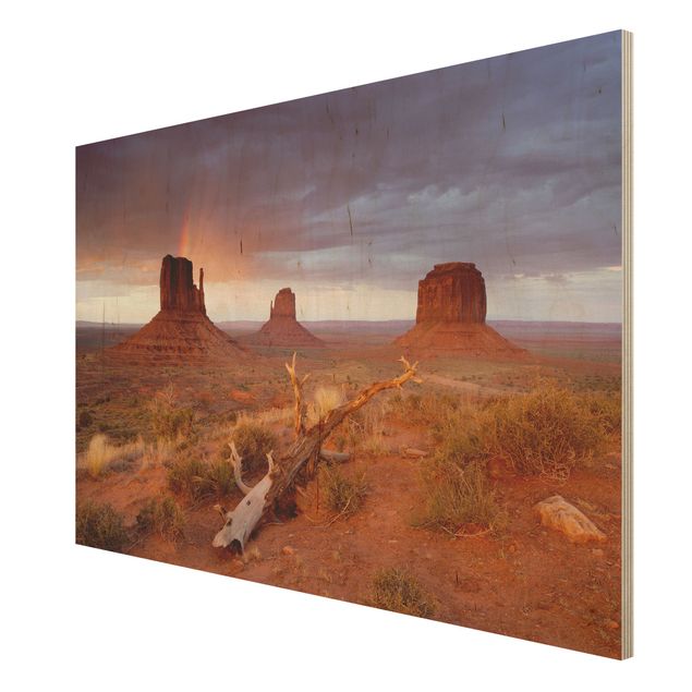 Wandbild aus Holz - Monument Valley bei Sonnenuntergang - Quer 3:2