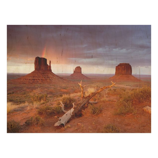 Wandbild aus Holz - Monument Valley bei Sonnenuntergang - Quer 4:3