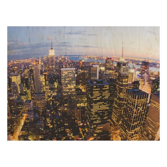 Holzbild - New York Skyline bei Nacht - Quer 4:3
