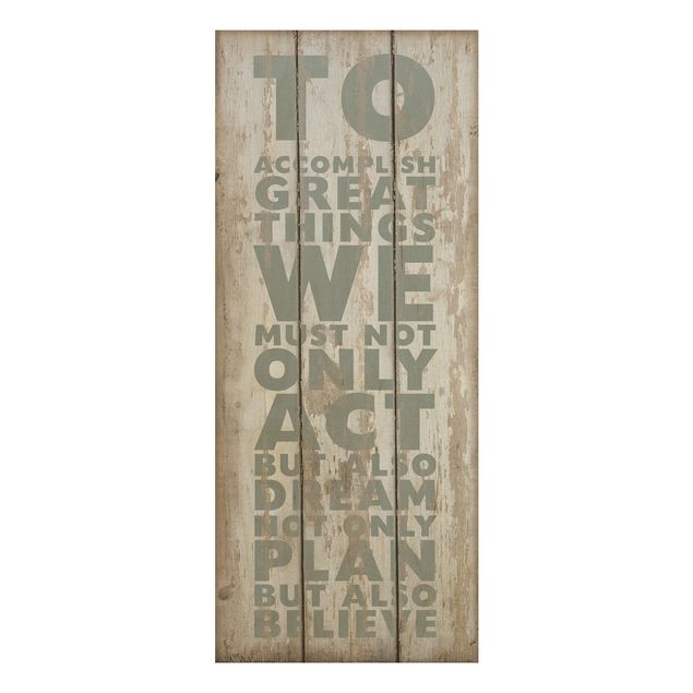 Holzbild Spruch - No.RS179 Great Things - Panorama Hoch