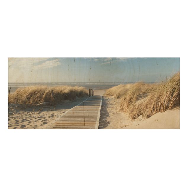 Holzbild - Ostsee Strand - Panorama Quer