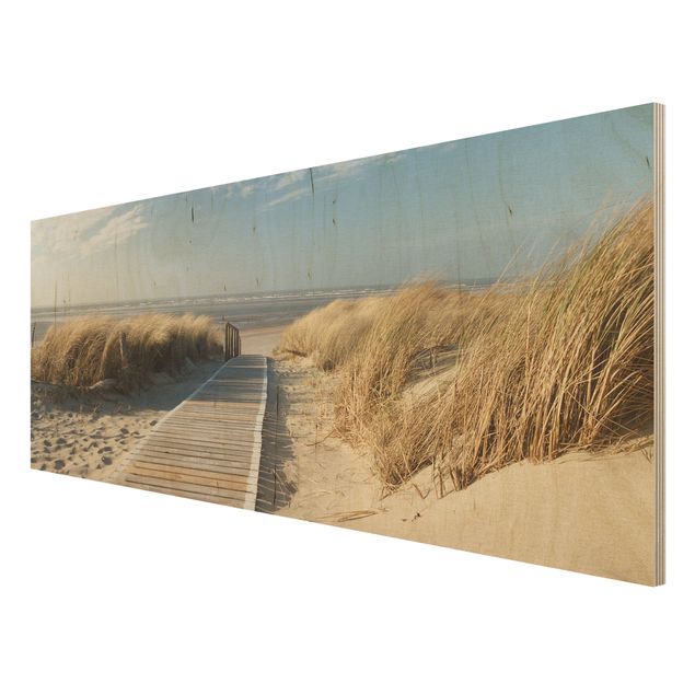 Holzbild - Ostsee Strand - Panorama Quer