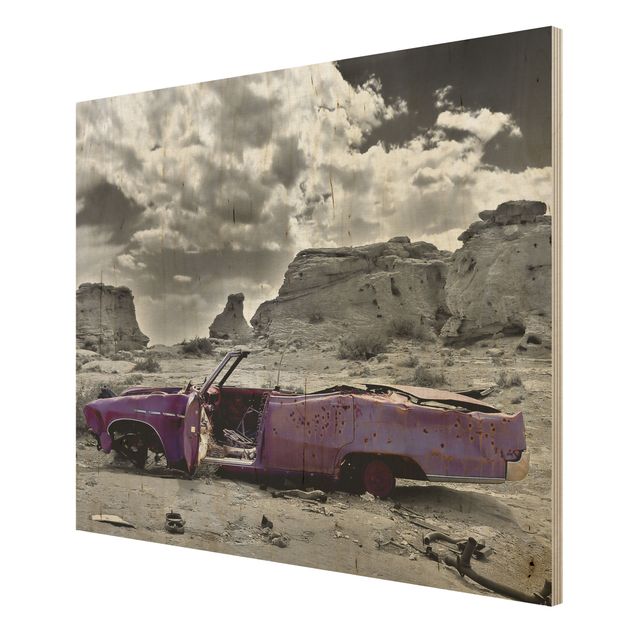 Wandbild Holz - Pink Cadillac - Quer 4:3