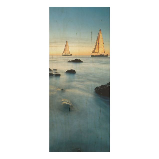 Holzbild Meer - Segelschiffe im Ozean - Panorama Hoch