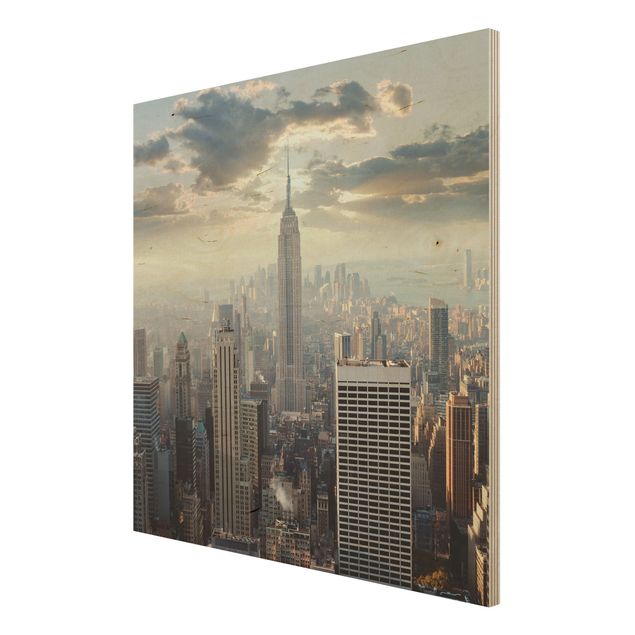 Holz Wandbild - Sonnenaufgang in New York - Quadrat 1:1
