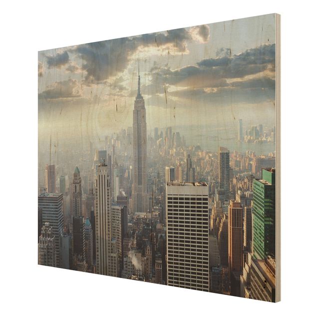Holz Wandbild - Sonnenaufgang in New York - Quer 4:3